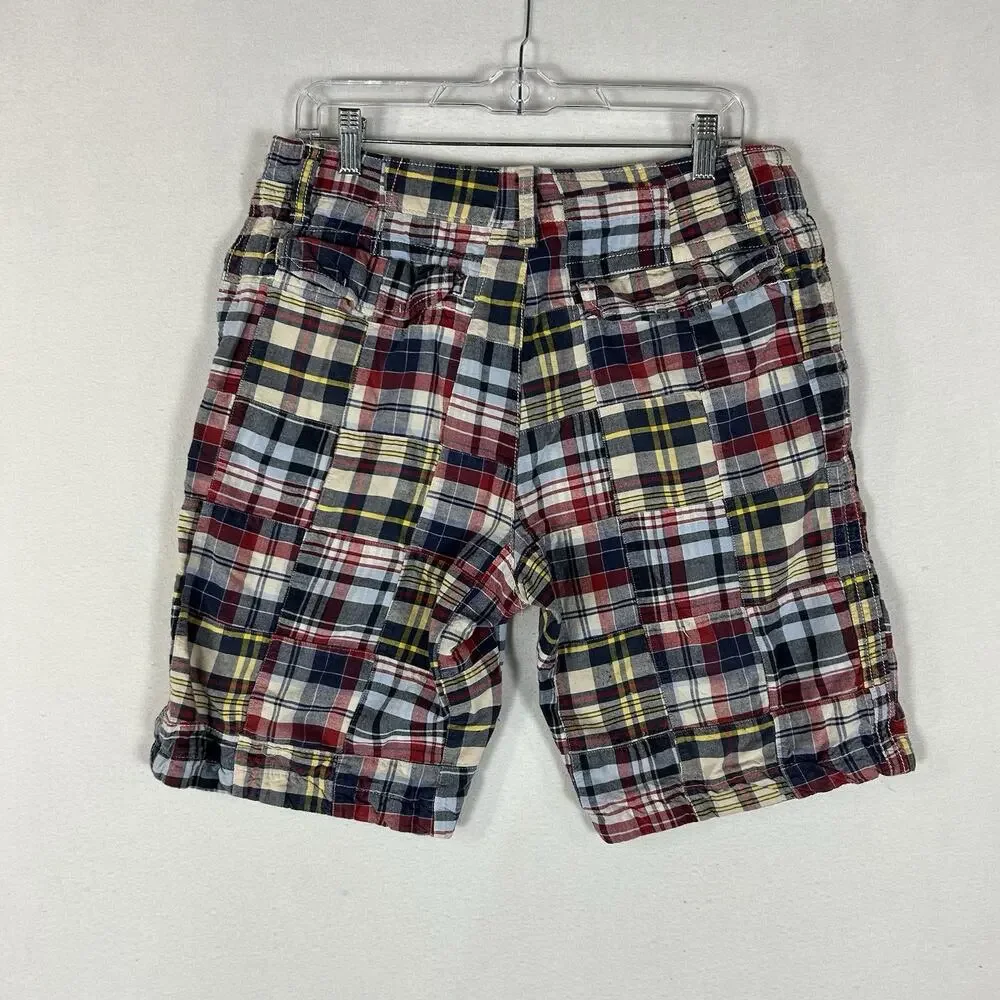 Old Navy Classic Patchwork Plaid Chino Shorts Mens 32 High Rise Casual Beach Dad